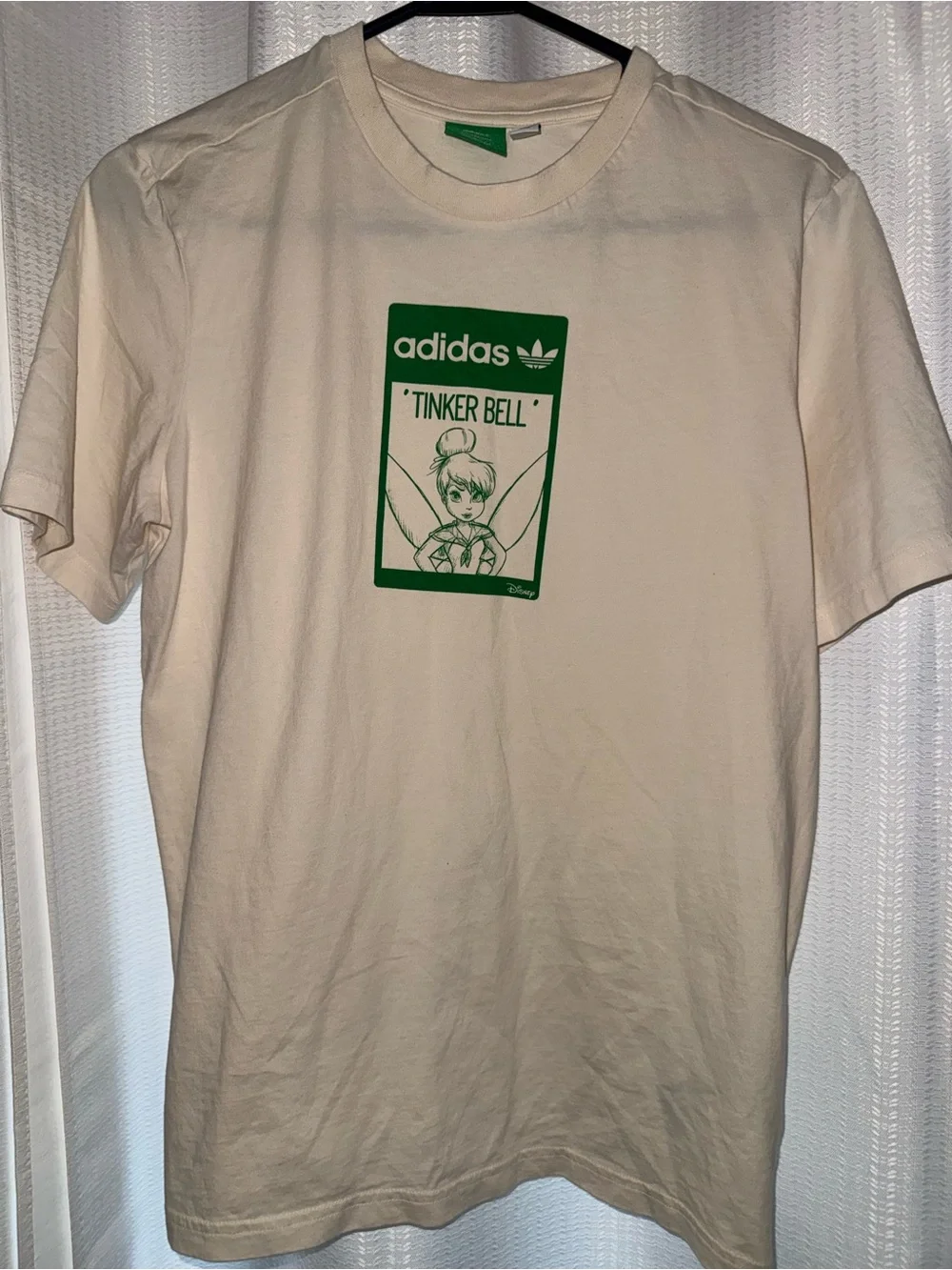 Adidas Tinkerbell T Shirt Cream Green Top Kids Size 13/14 Large Disney